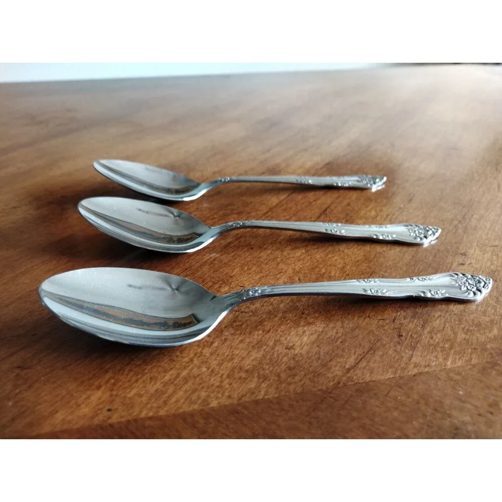 Lot 3x Dinner Spoon Tablespoon Korea Rogers Stainless Flatware Dream Rose 6.9